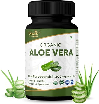 ORGANIC SPREE Aloe Vera 120 Tablets | USDA Organic & GMP Certified | Aloe barbadensis Supplement | Supports Skin Health & Natural Glow | Plant-Based Formula*