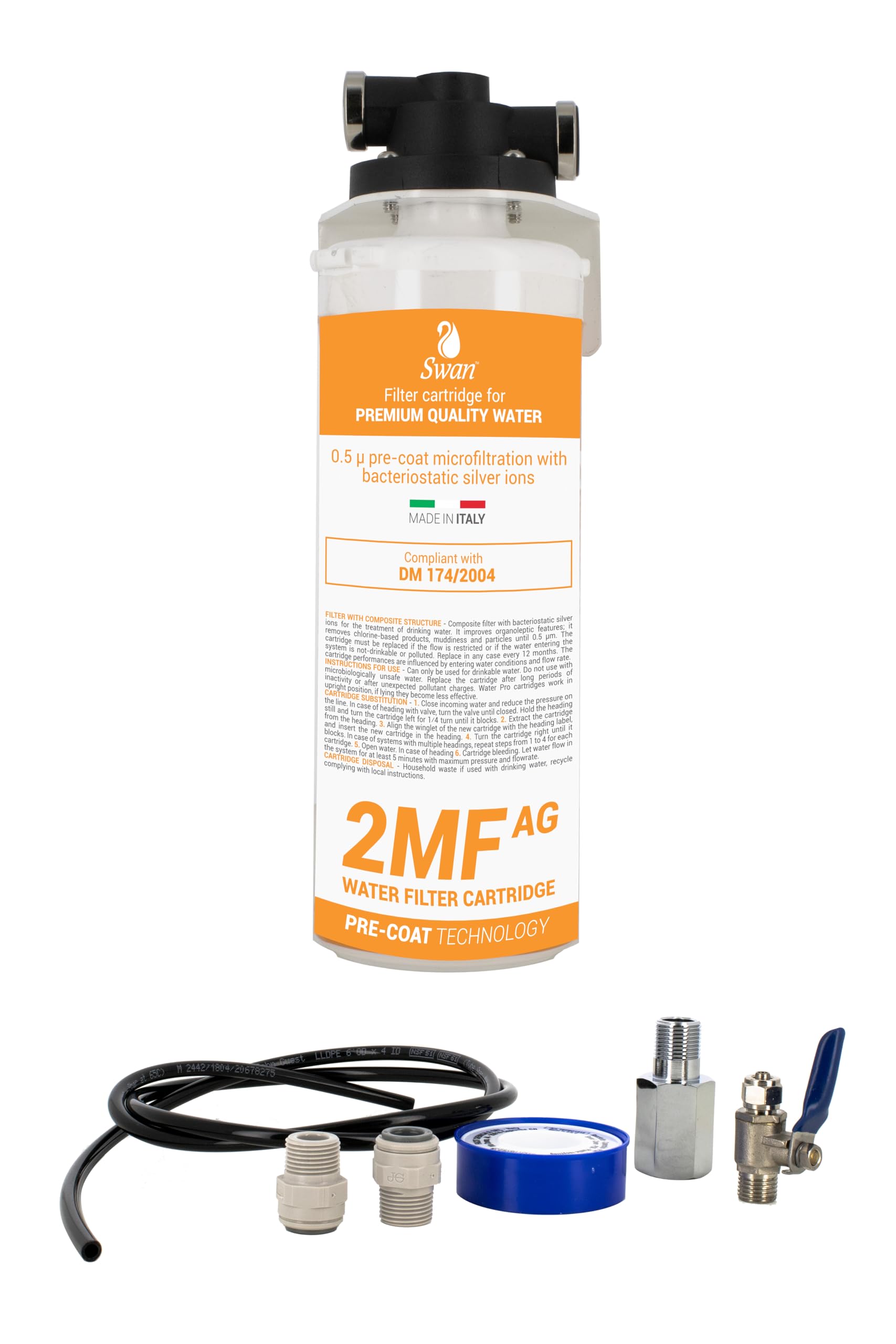 Sistema di Filtrazione Acqua da Sottolavello - Filtro 2 MF-AG - Testa QL1, Tubi e Raccordi - Installazione Rapida per Acqua Purificata in pochi Minuti Senza Calcare, Cloro e Sedimenti, antibatterico