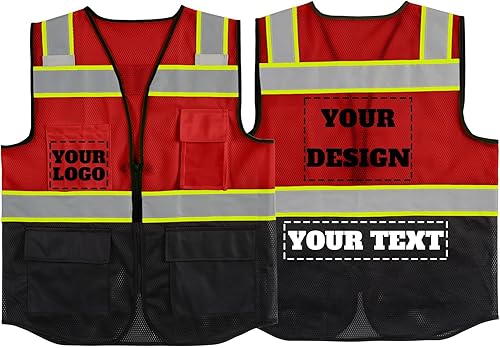 Miniatura 17 de Chaleco de seguridad reflectante de malla con logotipo personalizado con cremallera Chaleco de alta visibilidad para construcción al aire libre Ropa