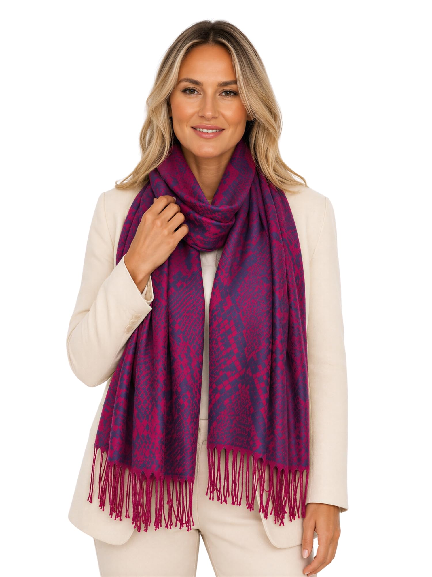 Women Leopard Print Scarf Shawl - Animal Leopard Print Gifts, Silk Pashmina Wrap, Large Long Ladies Scarves, Wearable Blanket Scarf, Womens Winter Scarfs, Stole, Head (Snakeskin Purple Berry)