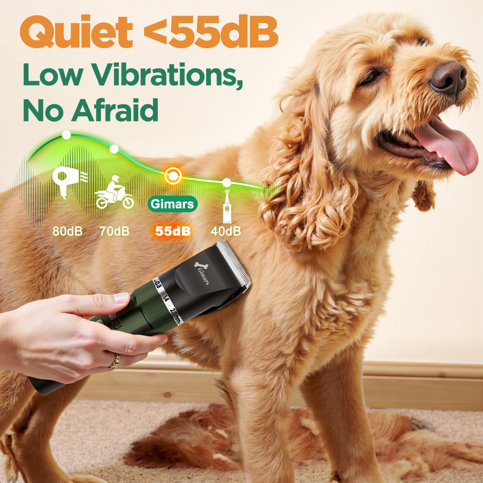 Gimars Rasoio per cani 4 in 1, 7000 giri/min, con lama di ricambio, senza fili e silenzioso, 55 dB, tagliacapelli professionale per cani, gatti e cavalli