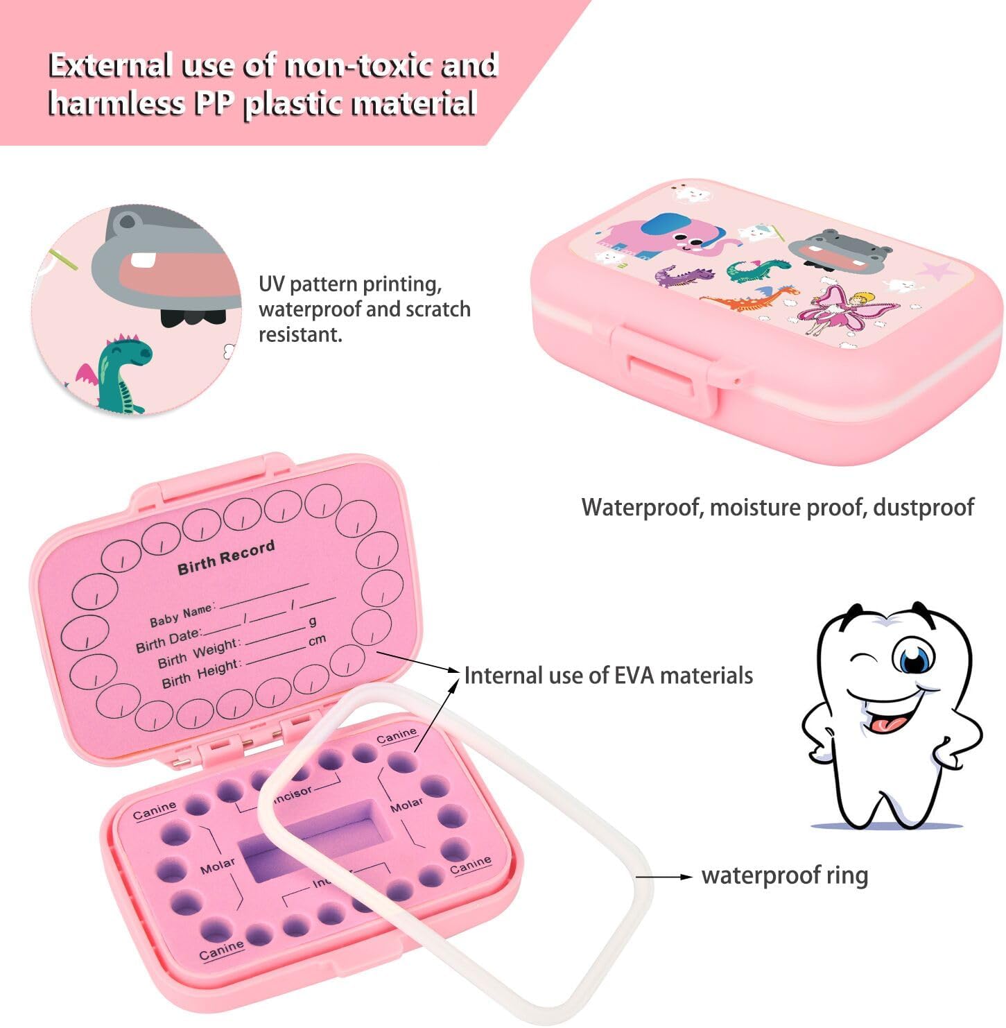 Teeth Boxes for Kids Keepsake Pink Plastic Storage Holder for Tooth Fairy image 4