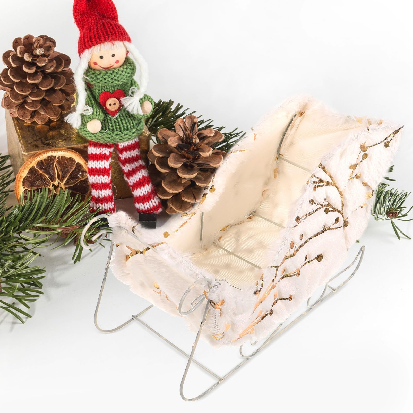 Trineo Decorativo Navideño Pequeño De Hierro Diseño Texturizado, Adorno Ligero para Decoración De Hogar Fiestas Navideñas, Accesorio Compacto para Escritorio y Ambiente Festivo
