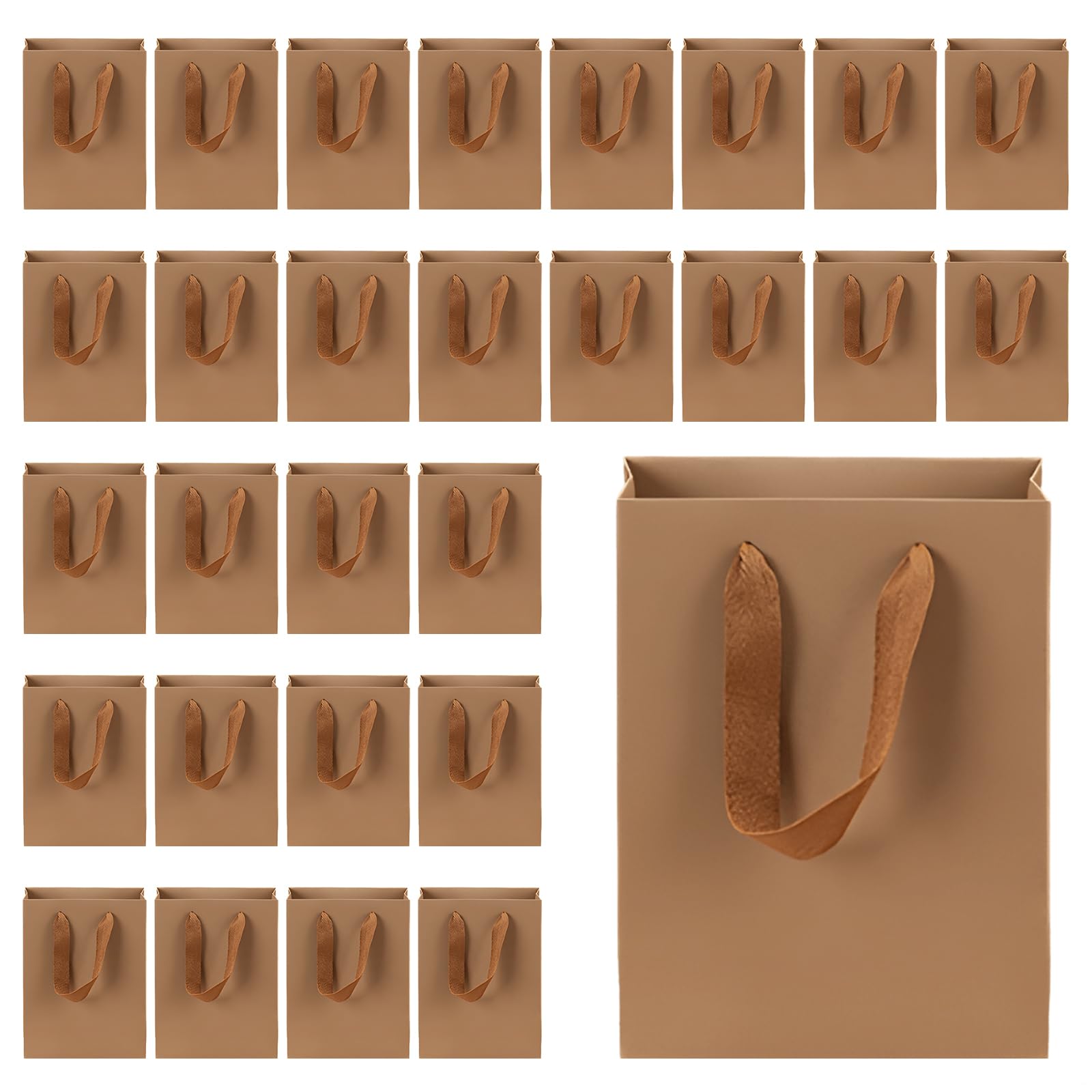 Vestamore 50 szt. torebek na prezenty z papieru kraftowego z uchwytami, solidny brązowy papier, 15 x 15 x 15 cm, mini torby zbiorcze na ślub, upominki imprezowe, prezenty
