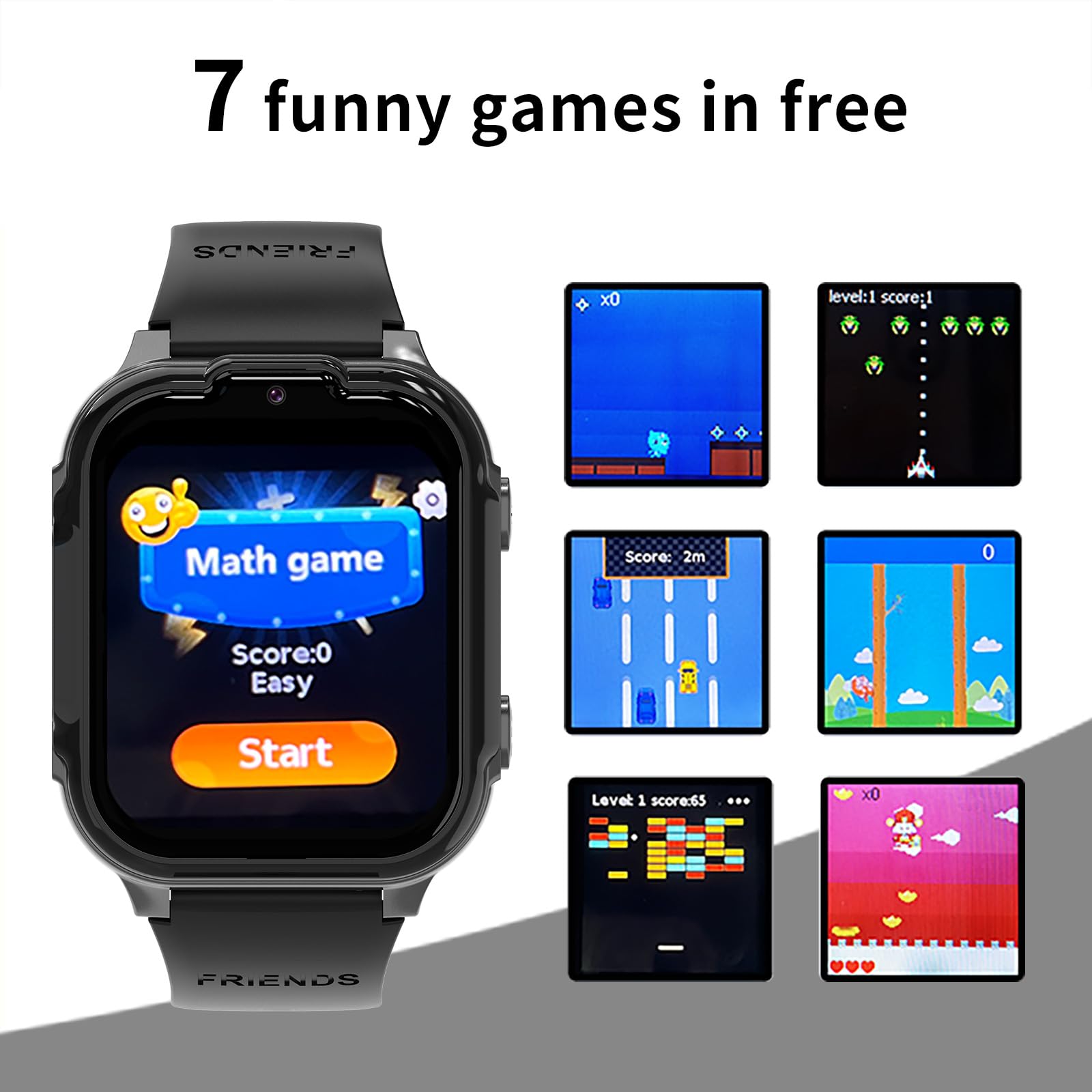 Smartwatch Bambini 4G, Orologio Smartwatch Bambini con Video HD e Chiamate, Touch Screen da 1,83 Pollici, SOS, GPS, Giochi, Modalità Classe, Regalo per Ragazzo e Ragazza 4 ai 14 Anni (Nero)