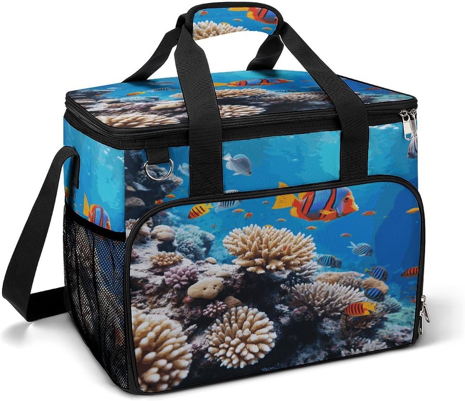 Ocean Tropical Fish Coral Lunch Box Large Capacity Insulated Cooler Bag Lightweight Portable Ice Chest Box Waterproof Collapsible Ice Chest Travel Cooler for Camping Dinner Party