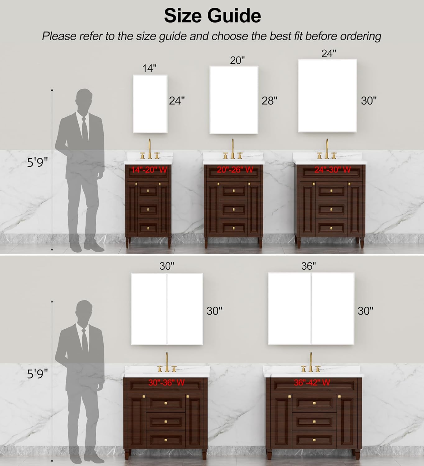 Buruis 14"x 24" Small Framed Medicine Cabinet with Mirror, Compact Recessed or Wall Mounted Bathroom Cabinet, Adjustable Tempered Glass Shelves, Left/Right Open Reversible, No Assembly Required, Black