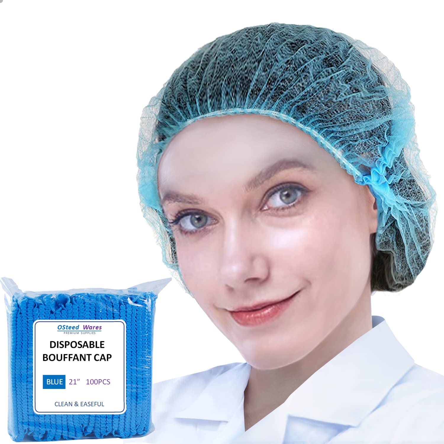 OSteed Disposable Bouffant Mob Caps (Hair Net) 21″, NonWoven Head