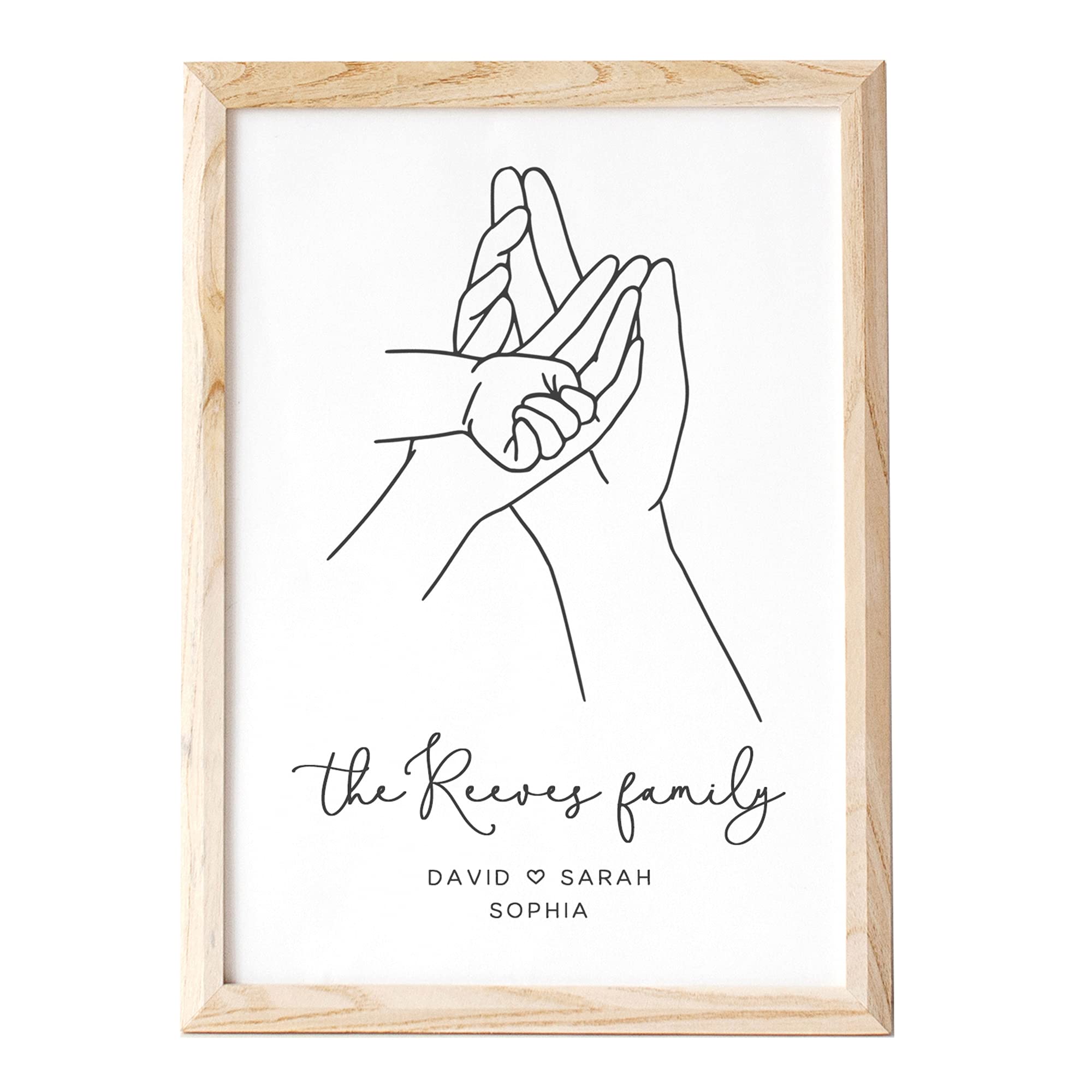 Family Holding Hands Print, Unframed, Black and White Holding Hands Picture, Line Art Family Print Personalised New Baby Gifts for Parents, Minimalist Line Art Prints, With Names