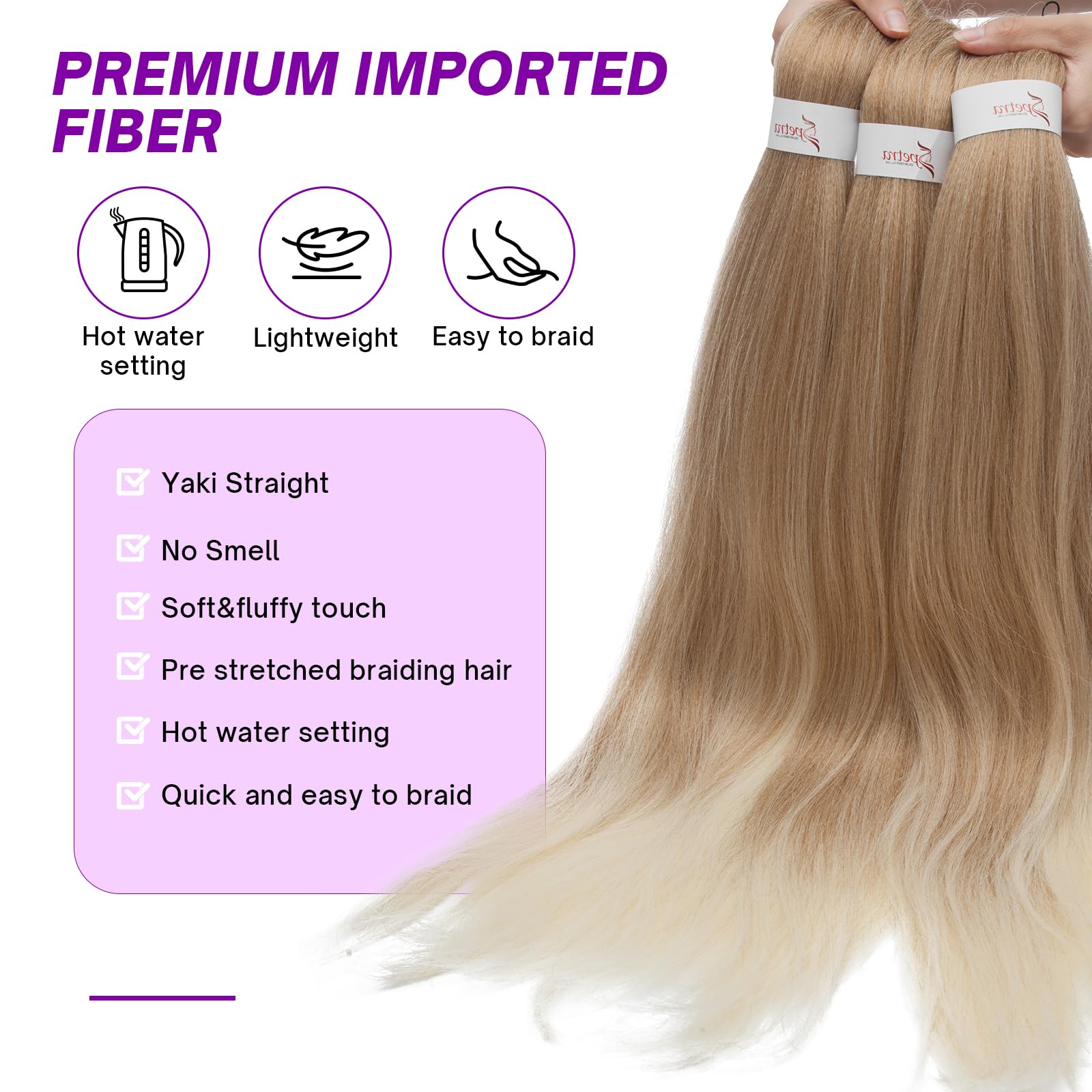 S-noilite Long EZ Braids Pre-Stretched Easy Braiding Hair Extensions for Crochet Box Twist Braids Ombre Yaki Texture Synthetic Hair Hot Water Setting,26 Inch 3 Packs 270g,Ash Blonde to Bleah Blonde - Image 2