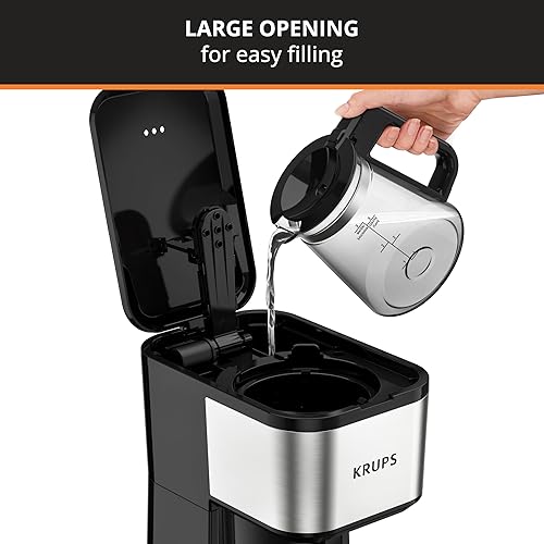 Miniatura 4 de KRUPS Cafetera de 2 tazas Simply Brew de acero inoxidable, cafetera de goteo de 14 onzas, vaso térmico de viaje, jarra de vidrio, goteo de 650