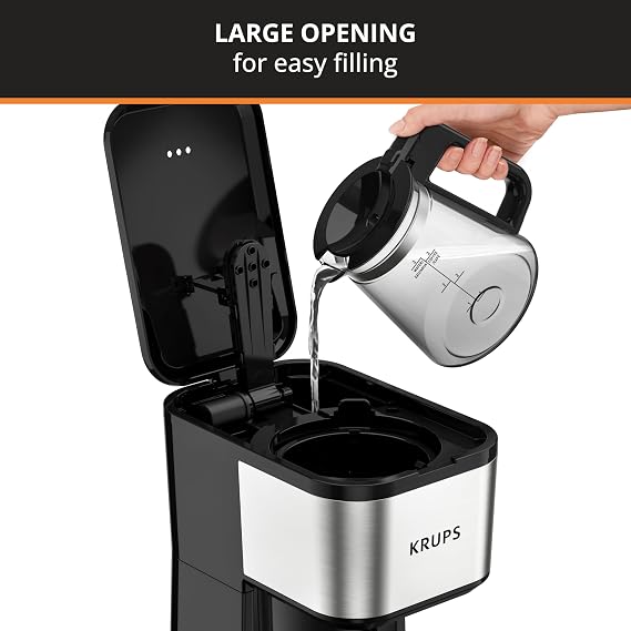 KRUPS: Coffee Maker 2 Cup Simply Brew Stainless Steel Drip Coffee Maker 14oz Insulated Travel Tumbler, Glass Carafe, 650 Watt Drip, French Press, Espresso, Pour, Cold Brew Black