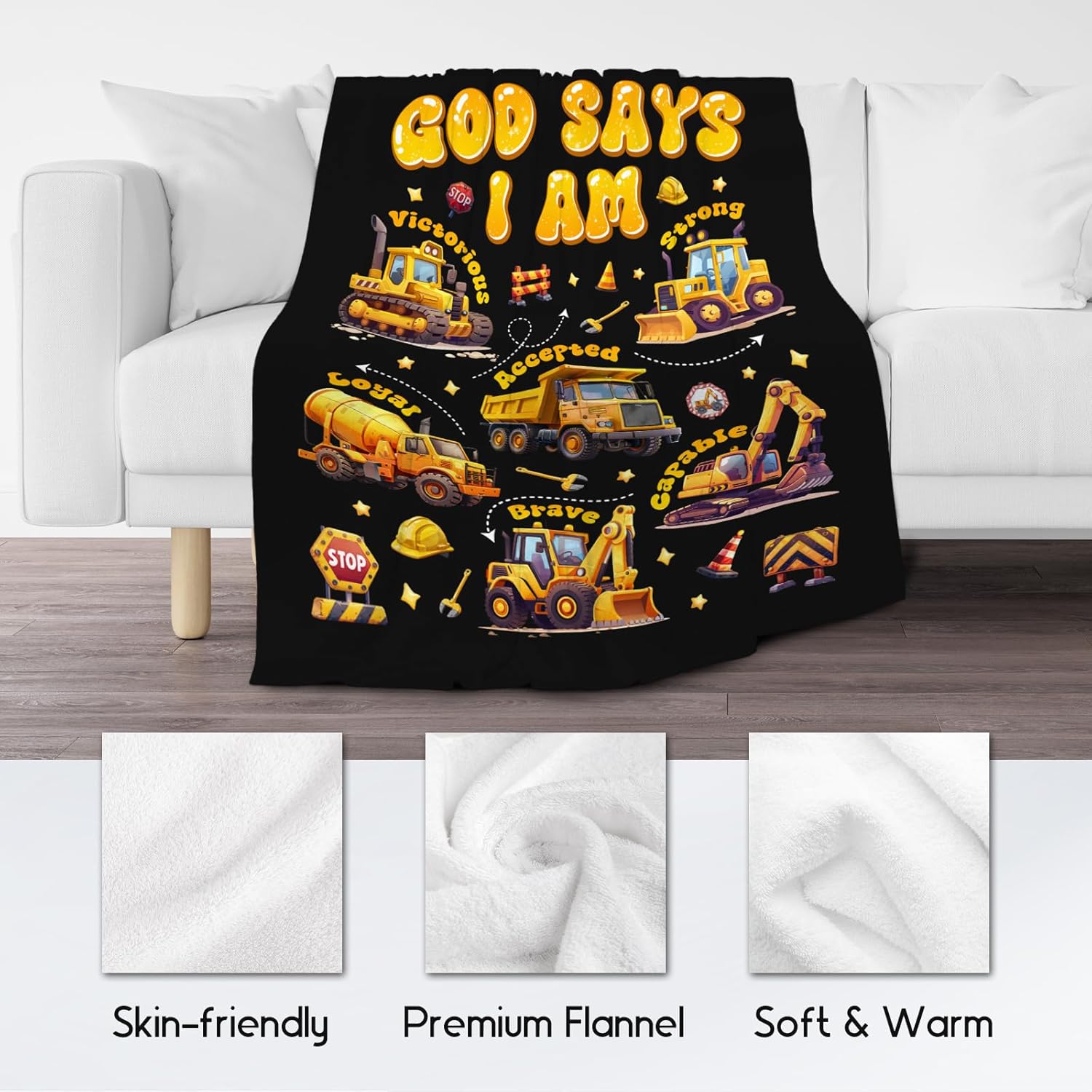 Truck Blanket for Boys, Car Blanket Gifts for Toddler Boys, Boys Throw Blanket for Son, Excavator Kids Blanket Inspirational Gifts, Fleece Warm Cozy Throw Blanket for Couch Chair, 40"x50" - Image 5