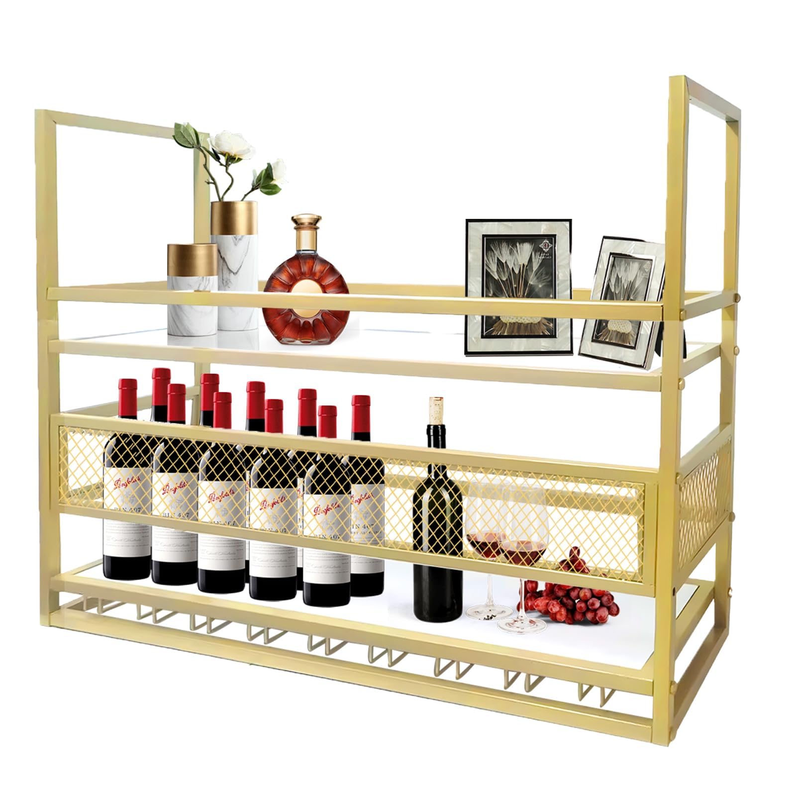 Support de rangement de vin à suspendre en métal à 2 couches pour bouteille