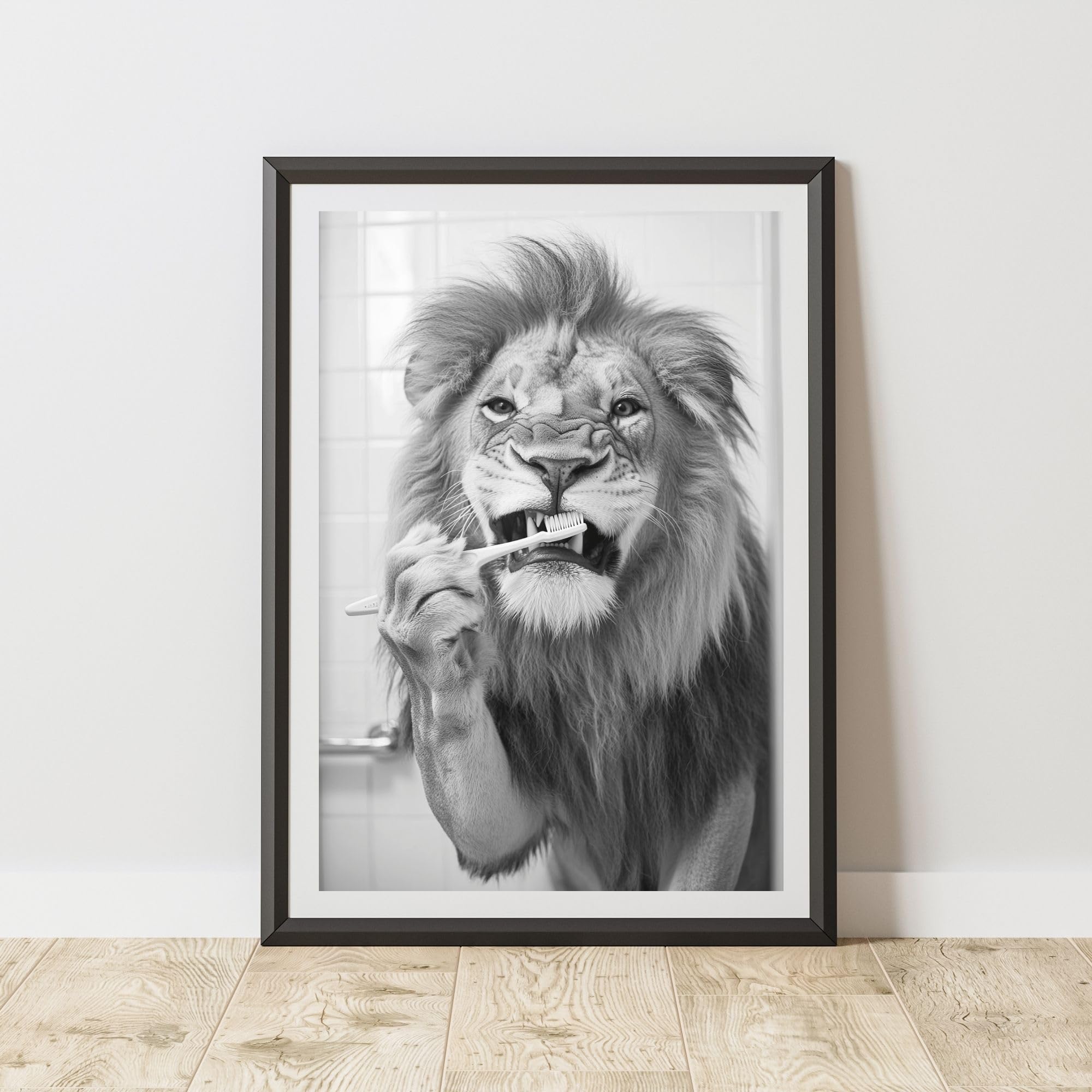 60 SECOND MAKEOVER A4 Lion Brushing Teeth Poster