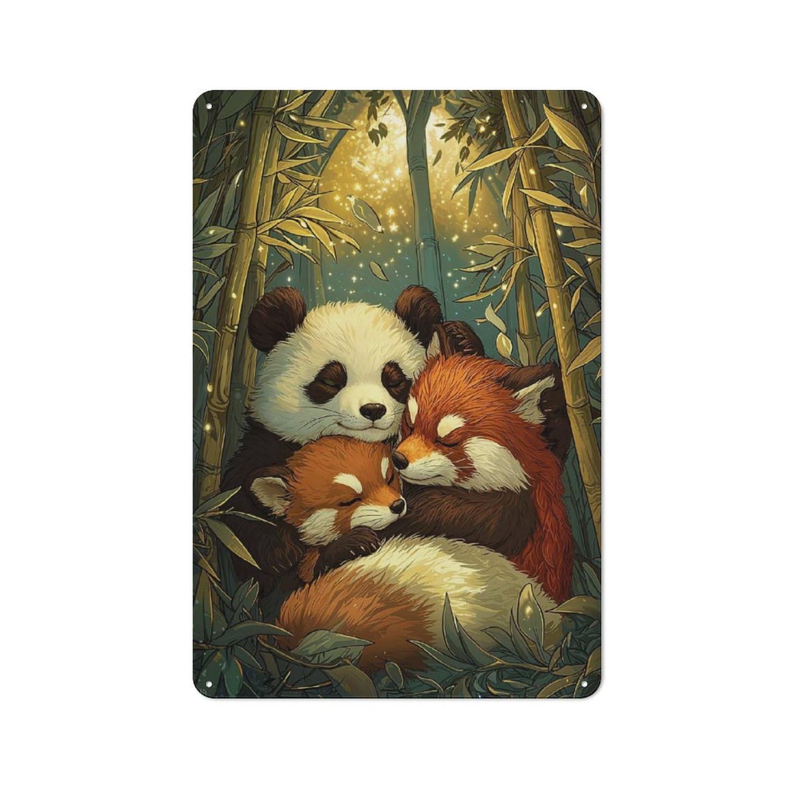 Junmoney Style-4 Panda And Red Pandas Napping Retro Metal Sign 30X20cm, Distressed Look Retro Room Decor For Living Room, Hallway, Kitchen Or Cafe