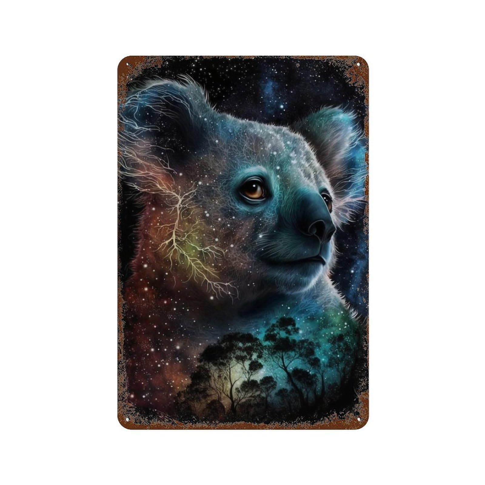 Cosmic Koala Celestial Forest Rusty Metal Tin Sign 11.8"x7.9", Rustic Home Decor for Garage, Pub Or Kitchen