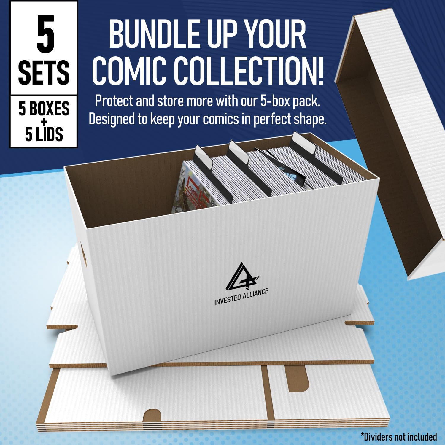 Invested Alliance Hochwertige kurze Comicbuch-Aufbewahrungsbox mit Deckel, dicker Karton, Comic-Aufbewahrungsbox für Sammlerstücke, passend für 150–175 Jahre aktuelles/silbernes Zeitalter, robust und