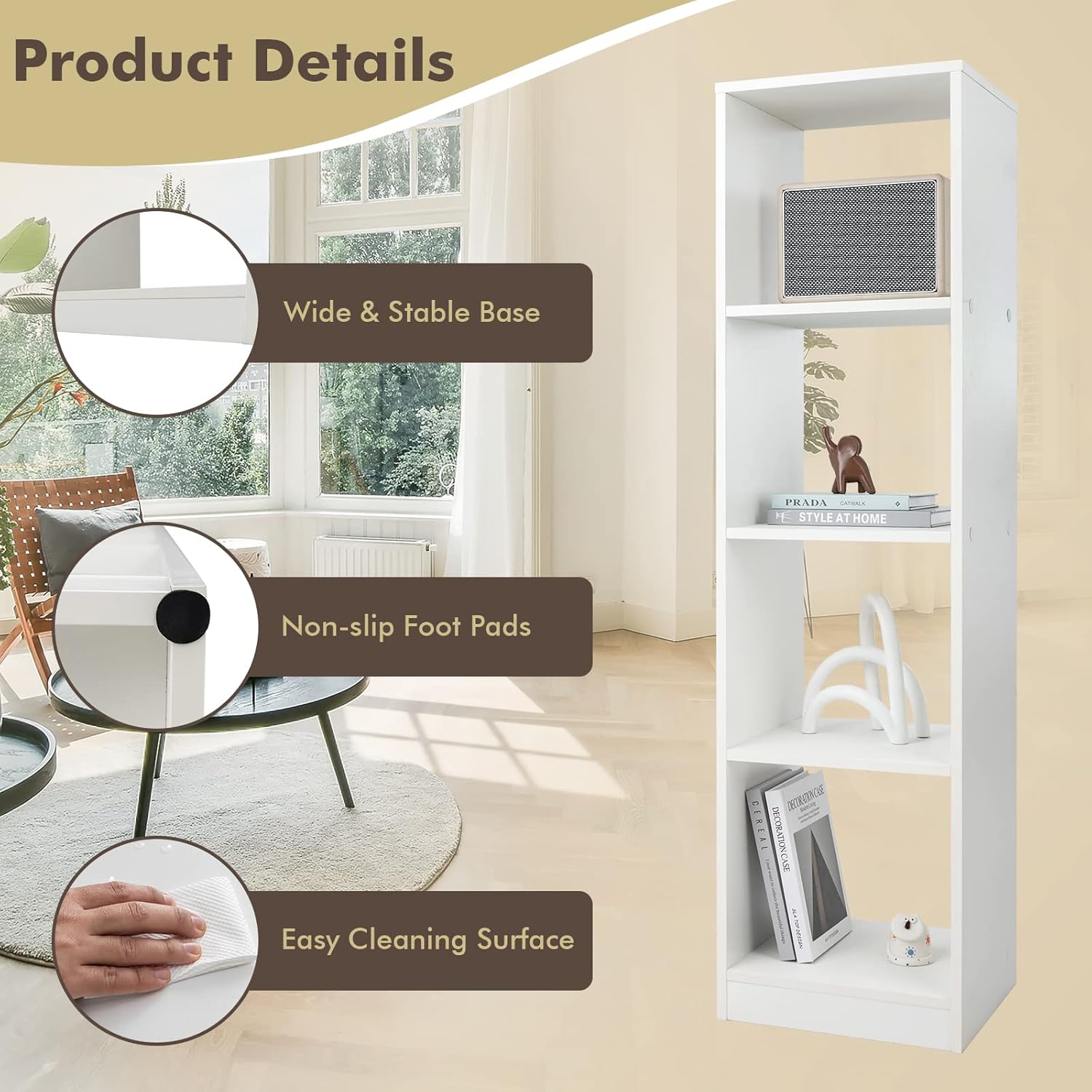 Tangkula 4 Cube Bookshelf, Freestanding 5 Tier Open Bookcase, Modern Cube Storage Organizer with Anti-toppling Device, Multipurpose Wooden Display Shelving for Living Room Study Office (1, 4-Cube)