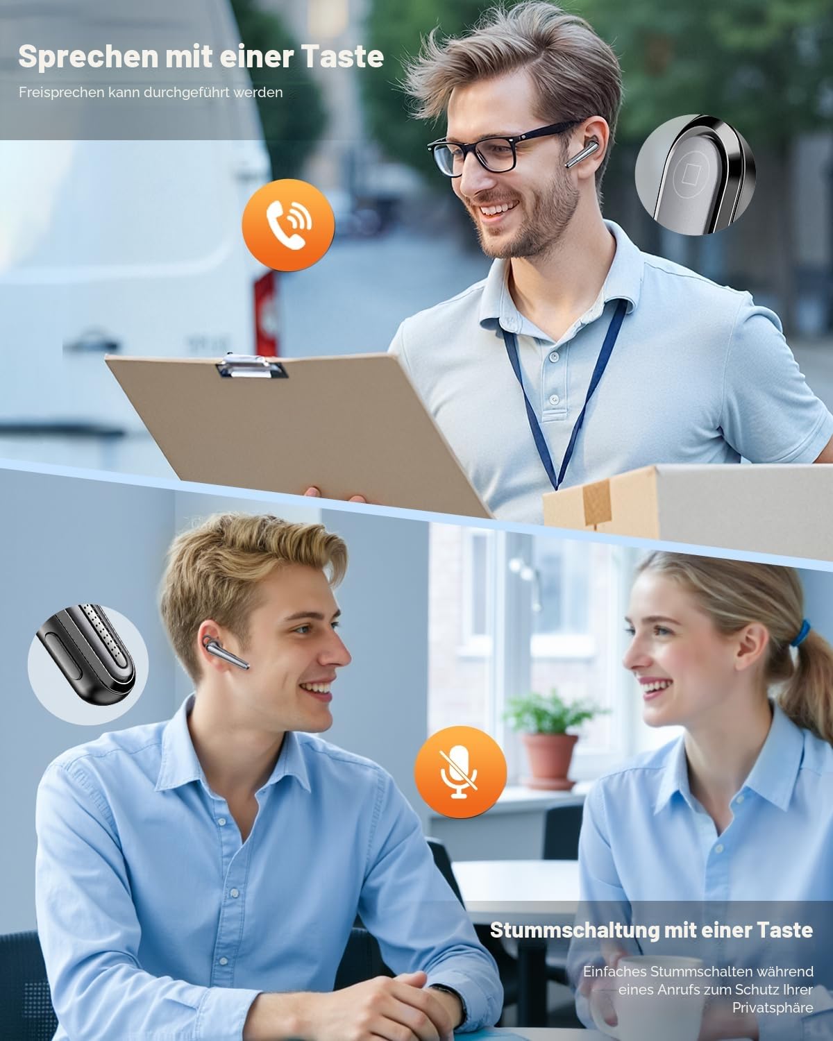 New Bee Bluetooth Headset Ultraleicht Wireless Freisprech Headset V5.1, CVC 8.0 Dual ENC Geräuschunterdrückung Mikrofon 50h Gesprächszeit Bluetooth-Ohrhörer mit Ladecase für iPhone,Android,Laptop