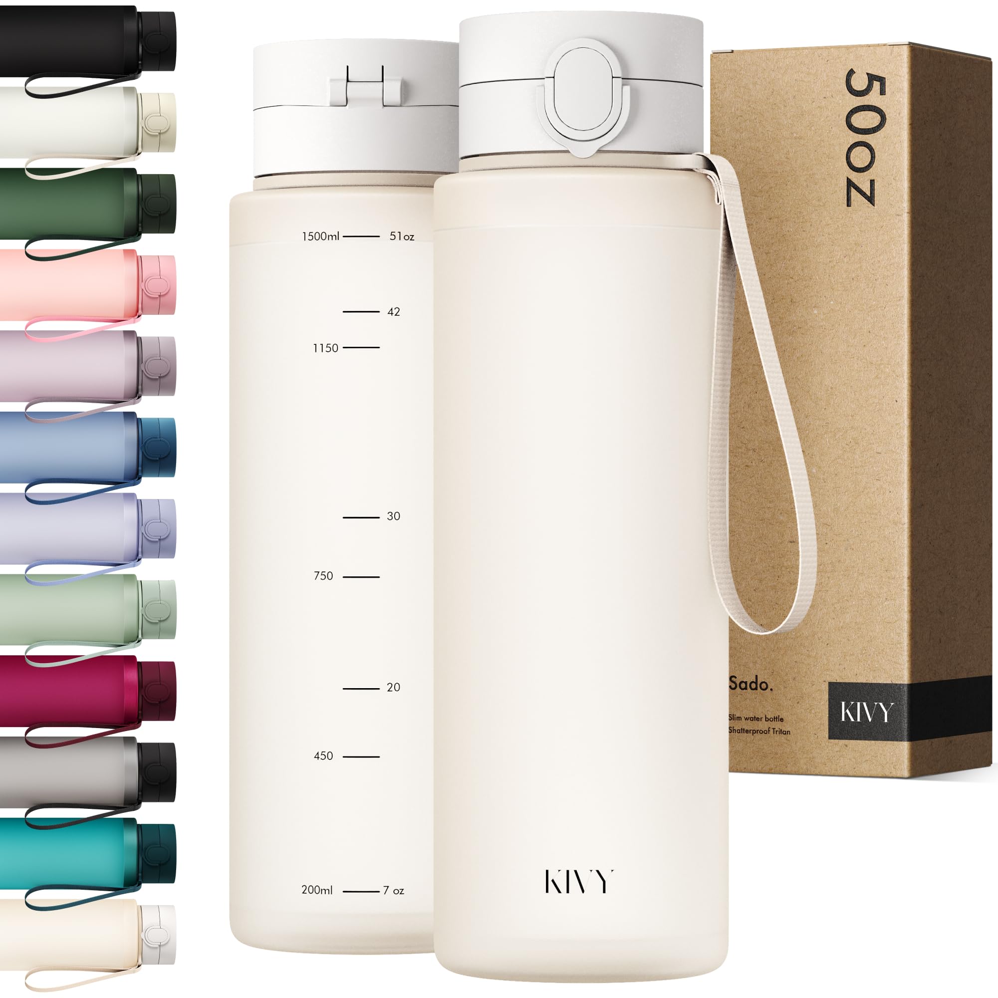 KIVY Flip Top Water Bottle (Cream White, 1500 ml)