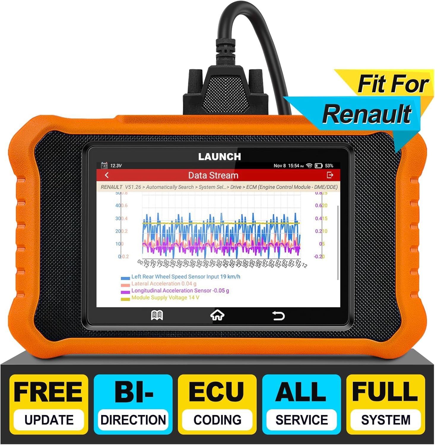 LAUNCH X431 OBD2 Elite V2.0 for Renault Bi-Directional Car Diagnostic Tool Full System, 50+ Special Functions, ECU Coding Battery Match,Brake Reset,etc. OBDII Lifetime Update Code Reader