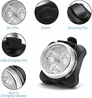 Vista 8 de Juego de faros LED para bicicleta recargables USB y luces traseras LED (juego de 2 luces)