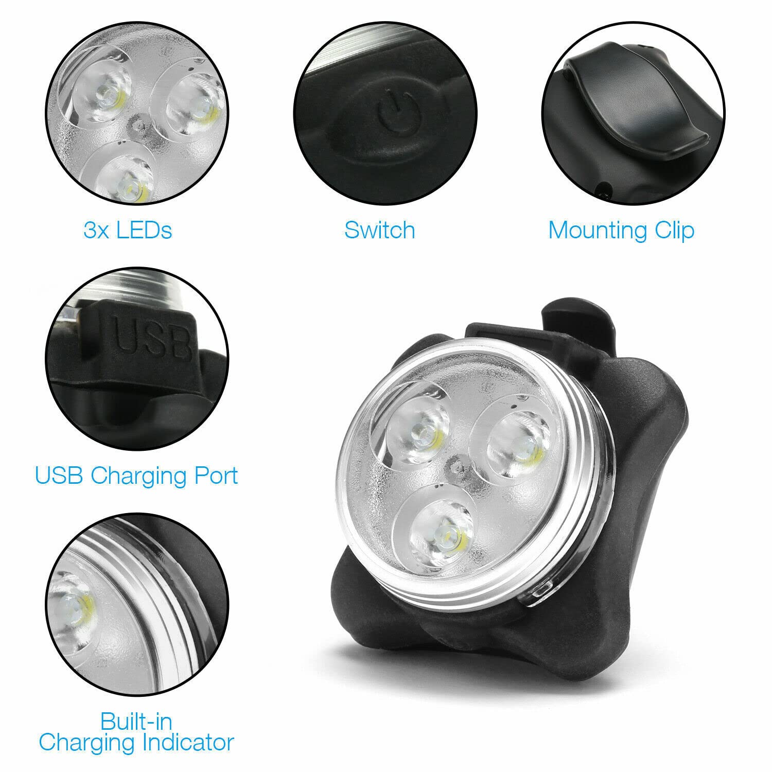Set di luci per bicicletta ricaricabili, super luminose anteriori e posteriori a LED, 650 mAh, batterie al litio, 4 opzioni di modalità (2 luci totali [totale di 4 luci])