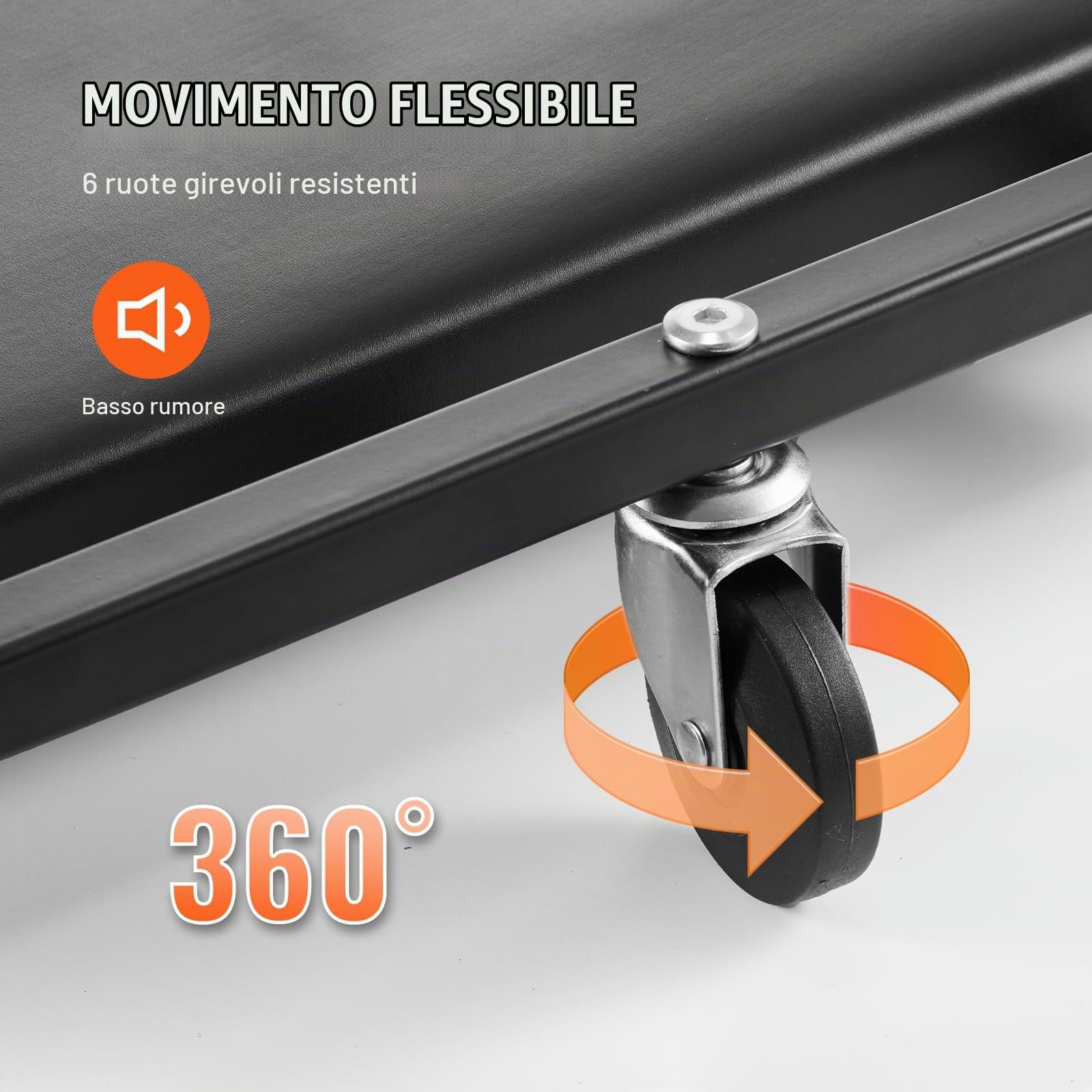 VEVOR Carrello per Garage Meccanico, 1016 mm, Capacità 136,1 kg, Carrello Auto 6 Ruote, Poggiatesta Ammortizzato Regolabile, Vassoio Portautensili, Telaio in Acciaio Resistente per Garage Officine