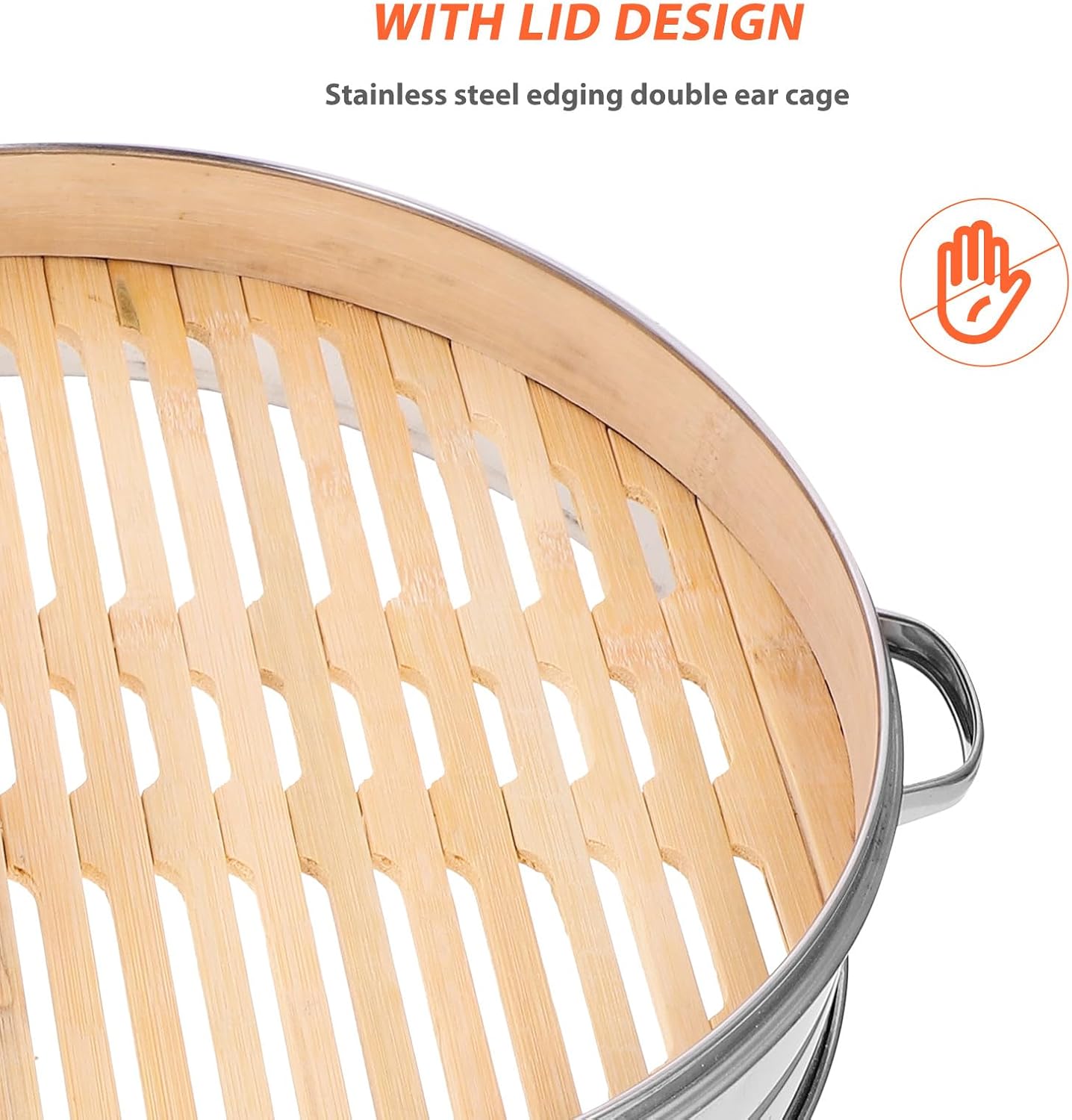 Stainless Steel Steamer Basket with Lid 30cm Double-handled Chinese Food Steamer for Dumplings and Buns Kitchen Cooking Portable Set