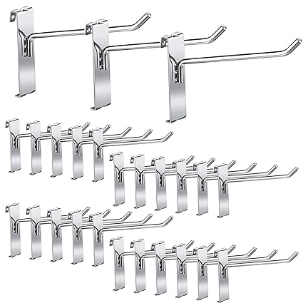 25 Pcs Gridwall Panel Hooks Panel Display Hooks Silver Grid Wall Hooks Stainless Steel Peg Hooks for Grid Wall Retail Shop Display Trade Show Home Office Garage Storage, 6 Inch