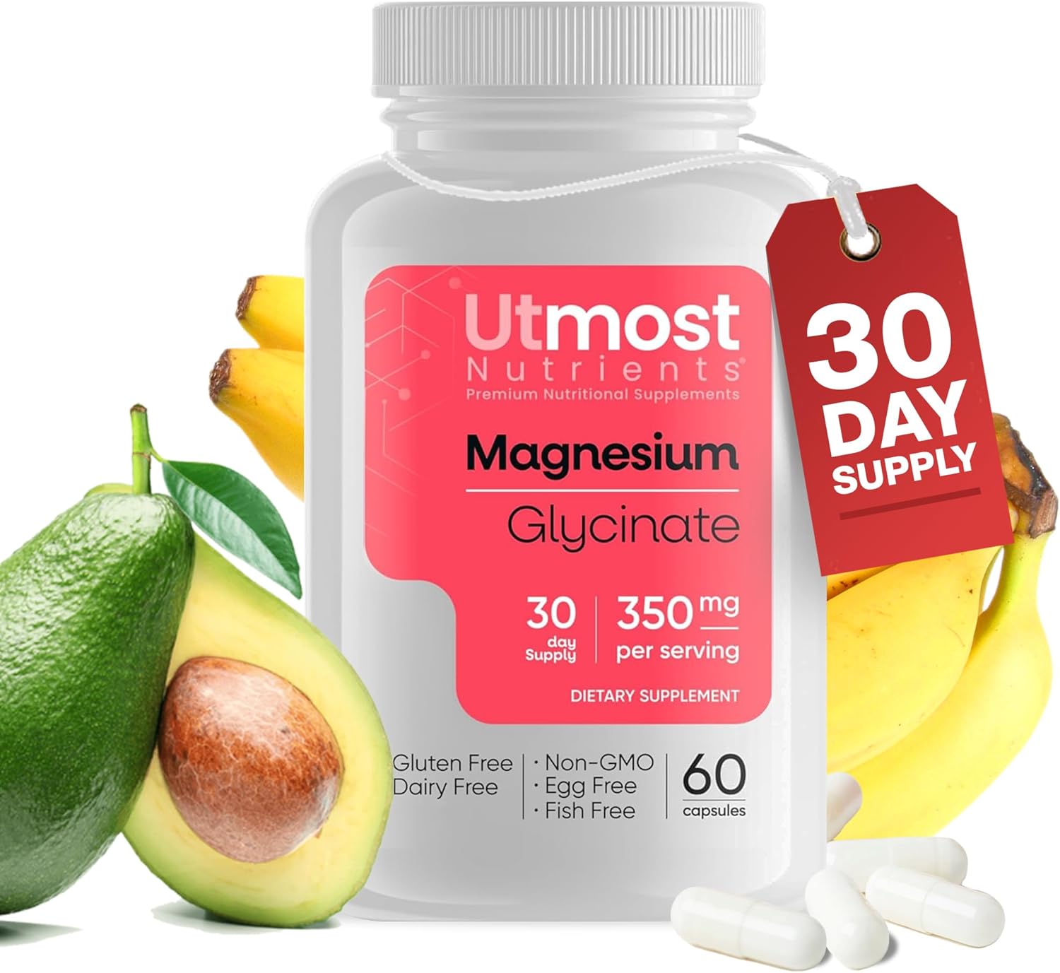 Magnesium Glycinate Supplement – Just 1 Capsule=175 MG of Absorbable Magnesium (350 MG in 2 Capsules) Non-GMO, Gluten-Free, Major-Allergen Free-Promotes Nighttime Calm & Muscle Wellness (60 Capsules)