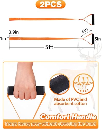 Vista 6 de PAMASE Cuerda de arrastre de ciervo de carga de 1700 libras, correa de accesorios de equipo de caza para hombres y mujeres, cazador, ciervo, madera