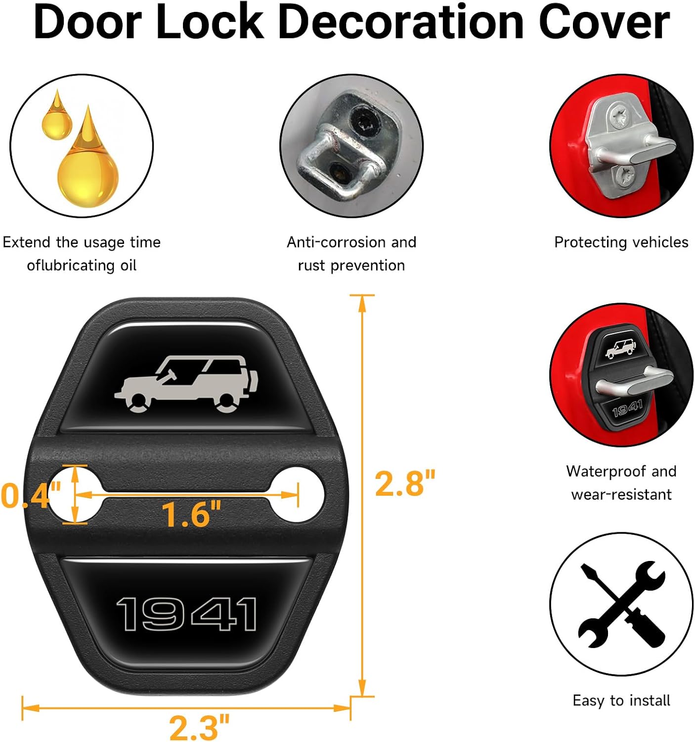 6PCS ABS Door Lock Cover for Jeep Wrangler JL JLU 2018-2025 4XE Unlimited Sahara Sports Rubicon Gladiator JT Door Latch Lock Trim Cover Car Interior Decoration Parts Accessories (ABS Black)