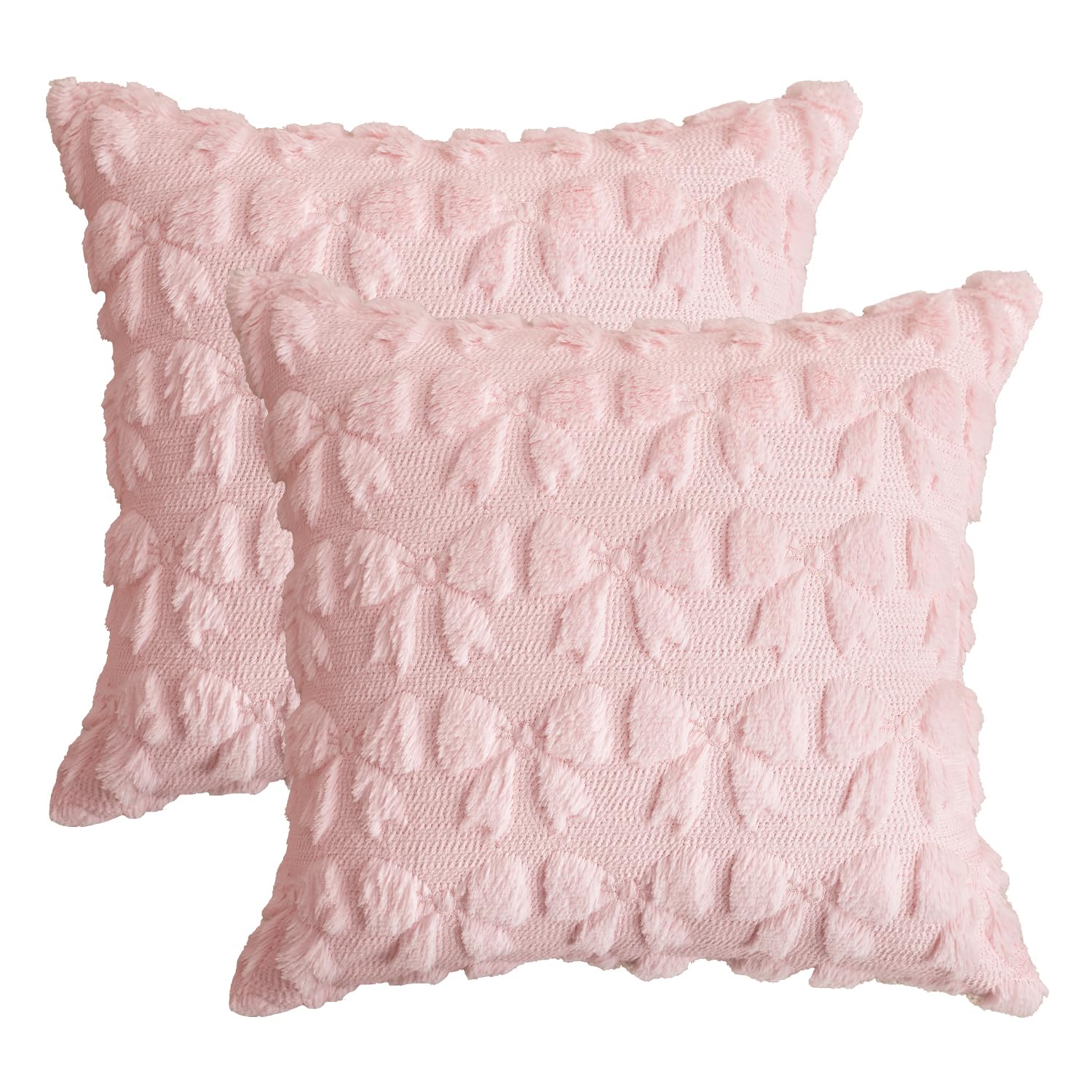 Artoid Mode Pink Bow Bowknot Soft Plush Faux Fur Valentine's Day Cushion Covers Set of 2, 45x45 cm Decorative Pillow Case Cover Sofa Living Room Decor
