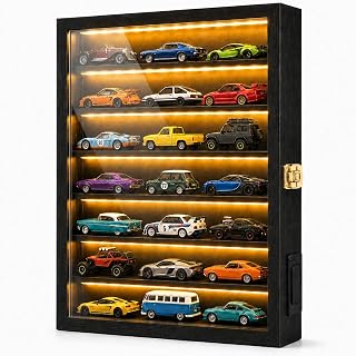 1/64 ディスプレイケース LEDライト付き ホットウィール車 マッチボックスカー ダイキャストカー モデルカー おもちゃ車 ミニカー コレクションカー 7段階最低21台対応