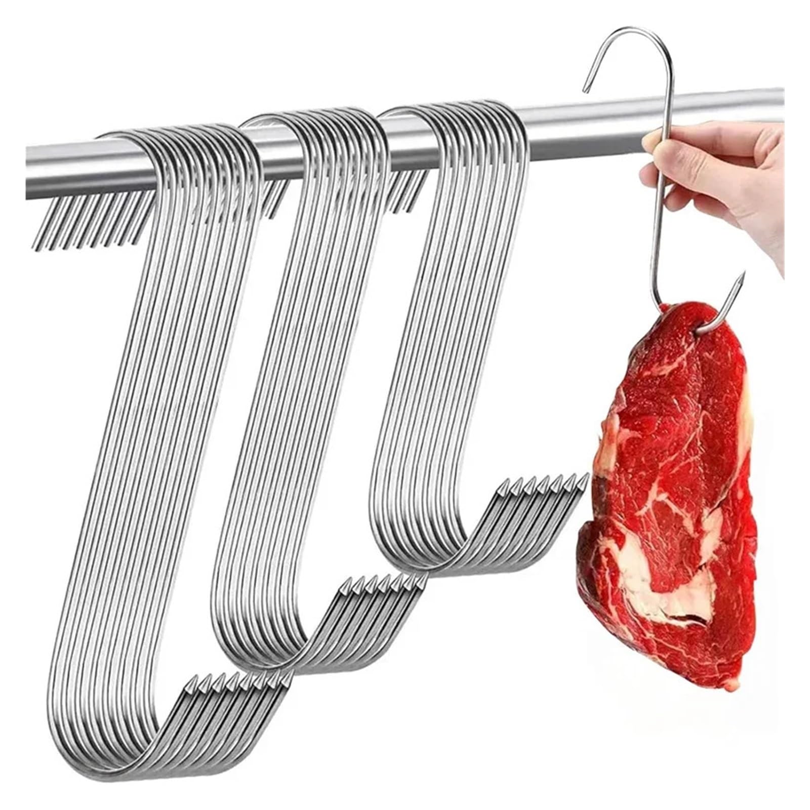 50 ganchos de acero inoxidable con punta afilada for colgar carne, ideal for carnicería, cocina, barbacoa, salchichas, tocino, jamones, ahumadores, patos. Para Carnes(15cm)