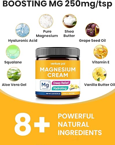 Miniatura 6 de Venture Pal Loción de magnesio, crema tópica de magnesio, relajación de piernas y músculos con aceite de coco, manteca de karité y ácido