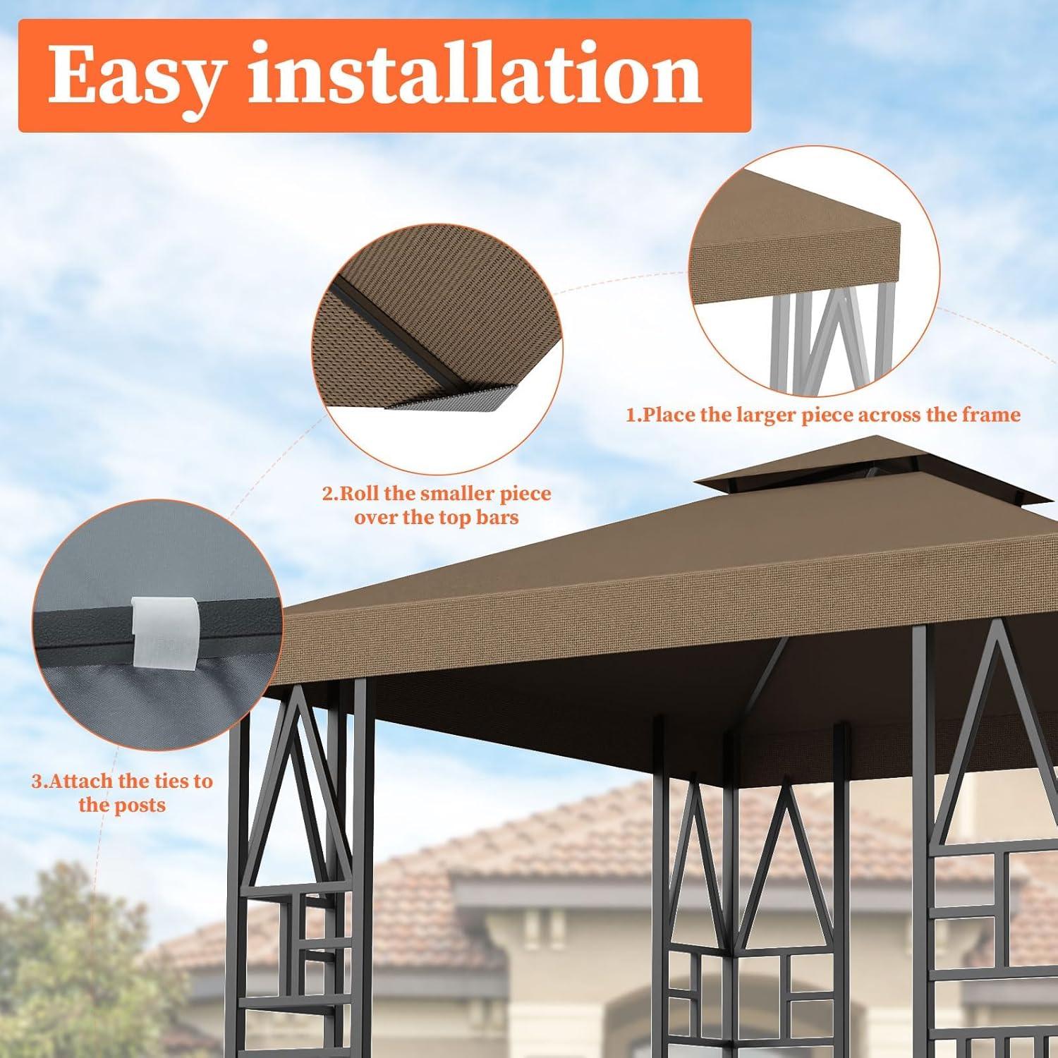 Gazebo Canopy Replacement 10x10ft Outdoor Shelter for Smaller Top Double Tiered Canopy Cover (Coffee)