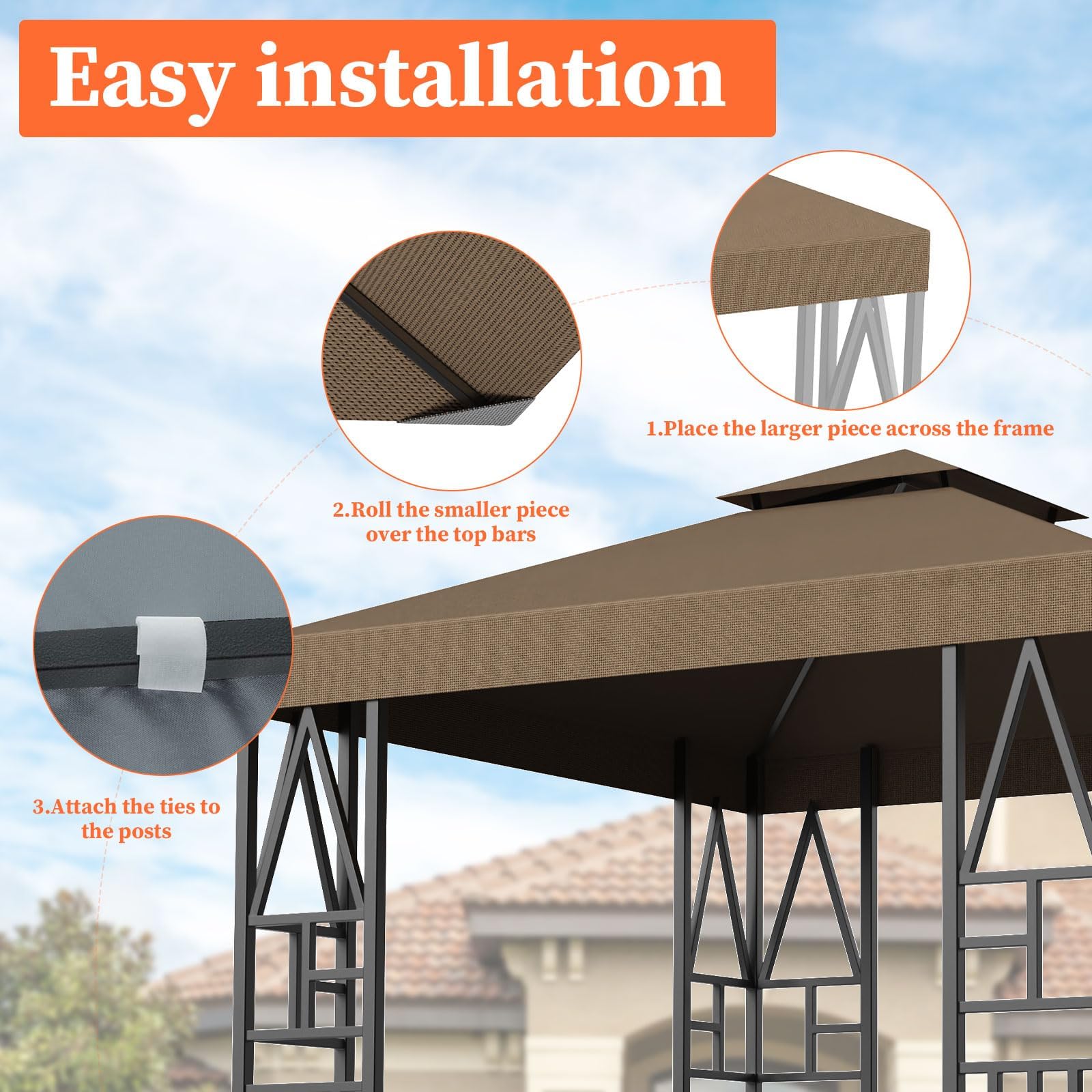 Toldo de repuesto para toldo para exteriores, toldo de doble nivel, 10 x 10 pies (café) 4