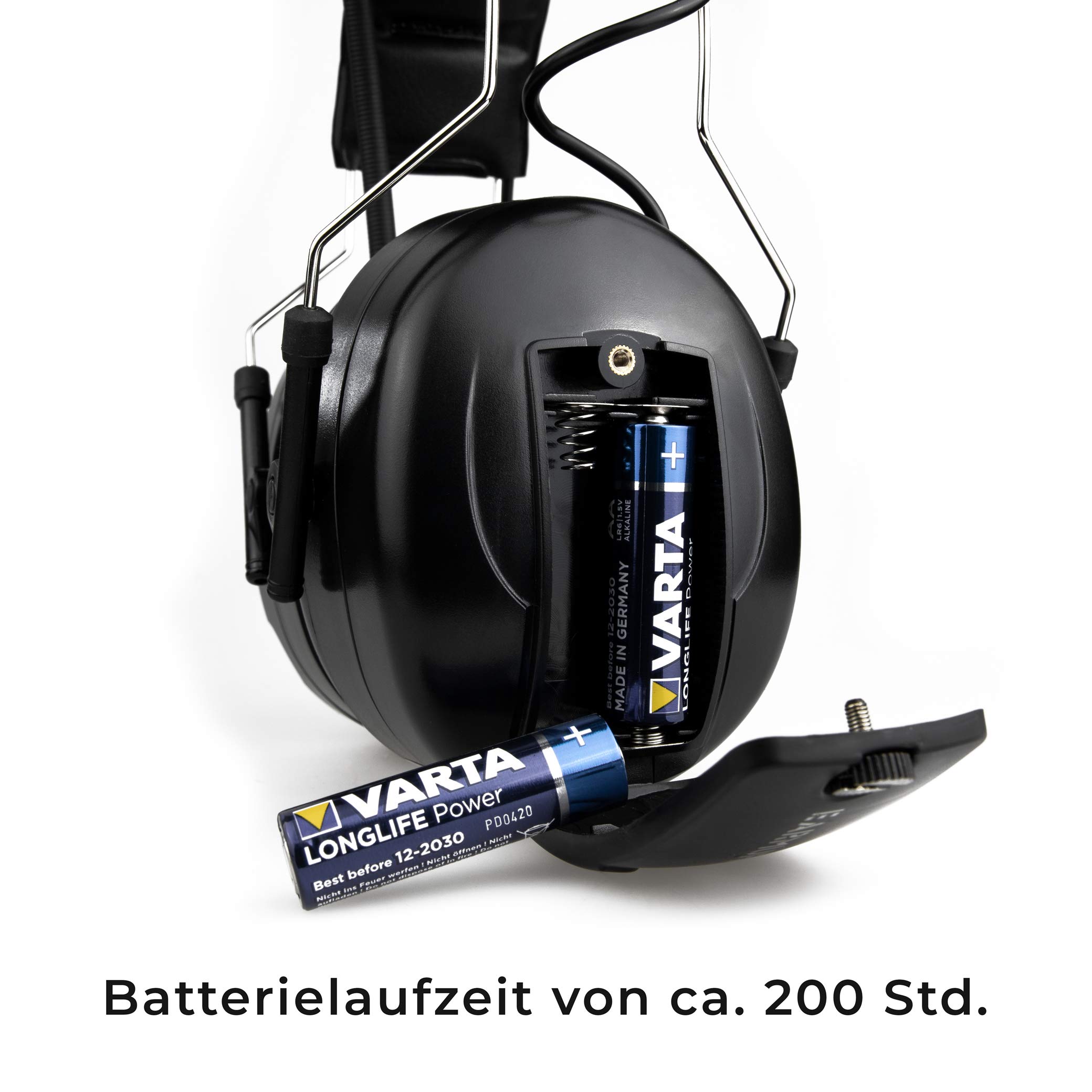 EARMUFF Gehörschutz mit AM/FM Radio, AUX Anschluss & 31 dB Dämmung | Radio hören & Musik vom Handy abspielen | elektronischer Ohrenschutz für Erwachsene | Schallschutz für Baustellen & Gartenarbeit