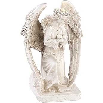 Lunartec LED Angel for Outdoors: Kneeling Solar LED Guardian Angel Figure, 24.5 cm, for Indoor and Outdoor Use (Grave Angel, 