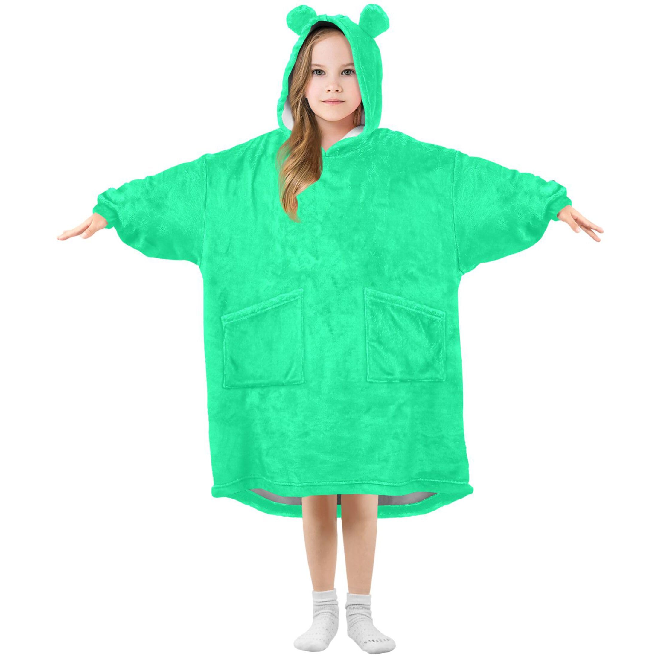 Medium Spring Green Kids Wearable Blanket Hoodie with Pocket and Sleeves for Toddlers, Cute Hoodies Girls Boys