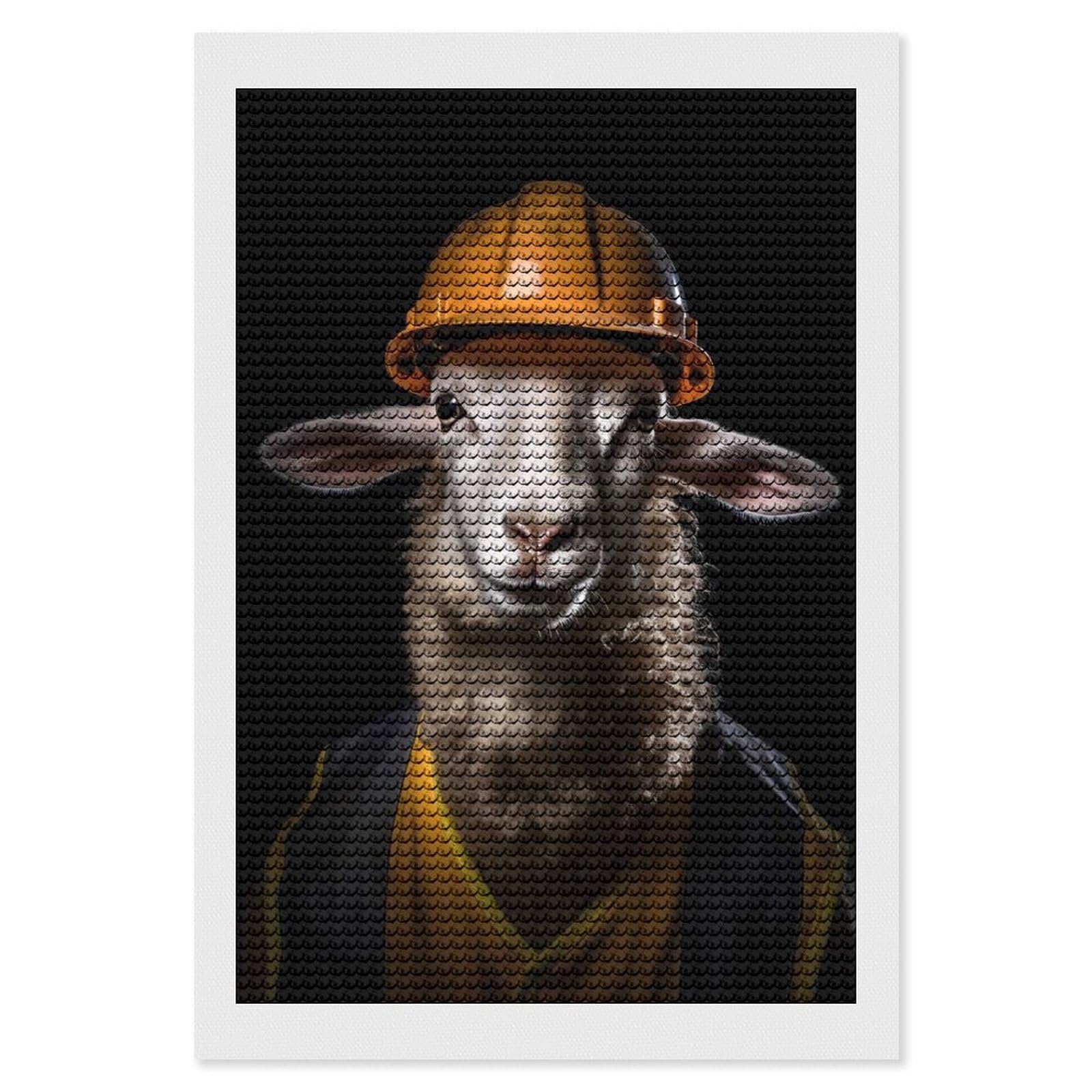 Junmoney Builder Sheep Diamond Art Kit 8"x12", Bedroom Decor, Adhesive Canvas, Full Kit Included, Thoughtful Present, Birthday Gift