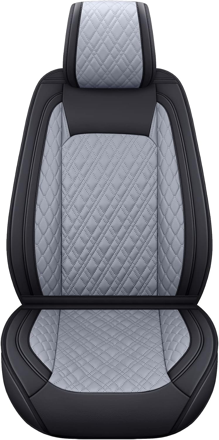 YIERTAI Car Seat Covers Compatible with Toyota Sienna Corolla Rav4 Subaru Baja Mazda CX5 Hyundai Sonata Accent Kona Accent Veloster Jeep Wrangler Cherokee Waterproof Leather(2 PCS Front/Black-Grey)