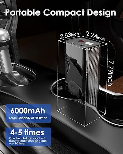 Miniatura 6 de KEERCIGA Inflador de neumáticos, compresor de aire portátil, compresor de 150 PSI con pantalla LCD dual y luz LED, cilindro de 0.984 in de inflado