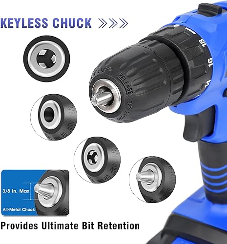 Miniatura 8 de Jar-Owl taladro inalámbrico de 21 V, par de 350 pulgadas/libra, velocidad variable de 0-1350 RPM, portabrocas sin llave de 10 mm y 3/8 pulg,