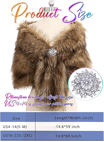 Miniatura 3 de Aukmla Envolturas y chales de piel sintética para mujer bufanda de estolas de piel de novia con broche de diamantes de imitación para novia y damas