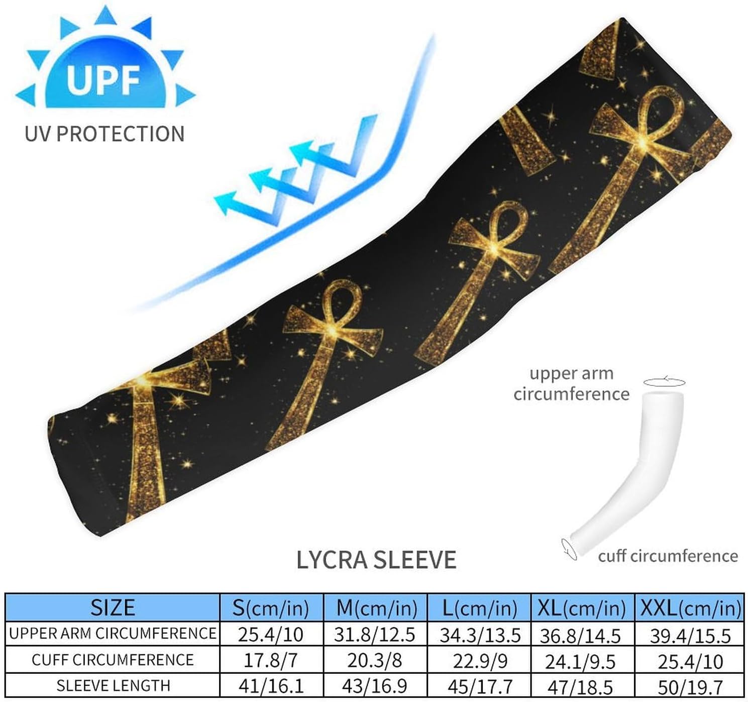 Gold Ankh Africana African Symbols Arm Sleeves Sun Protection Sleeves Sports Cooling Arm Compression Sleeve for Men Women