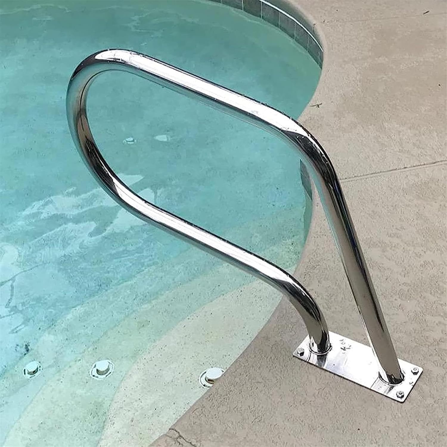 XENITE Pool Handrails Pool Hand Rail, Easy Mount Hand Grab Rail w/Complete Mounting Accessories, 304 Stainless Steel Swimming Pool Stair Rail w/Base Plate and Blue Grip Cover